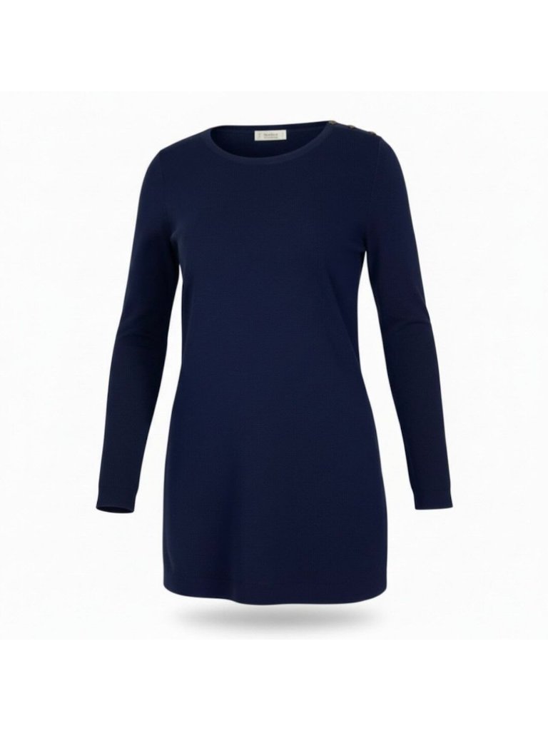 Saint Laurent Rive Gauche Long Sleeve Knit Gold Button Navy Rayon Sweater